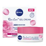 NIVEA Rose Care Gel Cream, 48-Hour Hydrating Face Cream for All Skin Types, Rose Water and Hyaluronic Acid Moisturizer for Face, Dermatologically-Tested Skin Care, 50mL