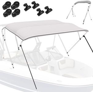 PuroShelt Bimini Tops for Boats, Grey 4 Bow L8' x W85-90 x H54, 900D Polyester Bimini Topy, 2 Rear Support Poles and Storage Boot, 4 Adjustable Nylon Straps