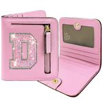 COSHAYSOO Initial Wallet RFID Small Bifold Slim Letter Wallet for Women Teenager Girls Travel Daily Necessities Credit Cards Money Cash Coin Organizer, Pink, Compact, D