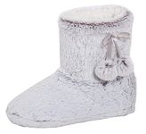 Womens Faux Fur Slipper Boots Ladies Memory Foam Plush Grey Bootie Slippers Grey M/UK 5-6