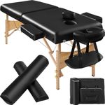 TecTake® Portable Massage Table with 7.5cm Soft Padding, Beech Frame, Ergonomic Multi-Functional Headrest, Oil & Water Resistant Vinyl Cover, Foldable Including Storage Bag, Ideal for Beauty - black