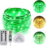 ErChen USB Dual-Color Led String Lights, 33FT 100 Leds Color Changing Dimmable 8 Modes Silver Copper Wire Fairy Lights with Remote Timer for Indoor Outdoor Christmas (Warm White, Green)