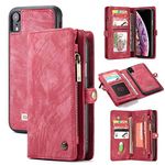 BTJP-1 Leather Wallet Case Flip Magnetic Detachable Case Flip Card Slots for iPhone XR (red, iPhone XR)