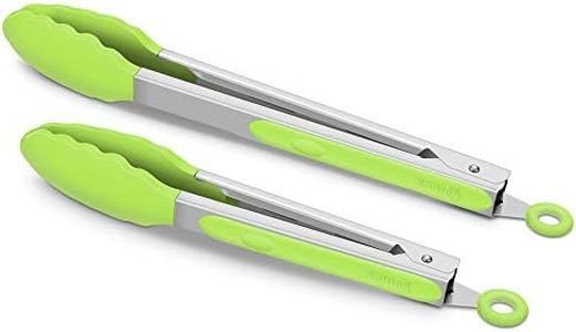 Premium Silicone Set of 2 Cooking Tongs, 9-Inch & 12-Inch BPA Free Non-Stick Stainless Steel BBQ Grilling Locking Food Tong, Light Green
