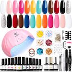 Modelones Gel Nail Kit - 12 Colors White Pink Gel Nail Polish Set with Lamp Starter Kit, Gel Nail Polish Kit 48W Nail Dryer, Base Top Coat Manicure Tools Nail Art Decoration DIY at Home