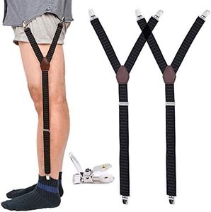 Kedofe Mens Shirt Stays Military Adjustable Elastic Garter Straps Sock Non-slip Clamps, Black/1 Pair, Large