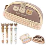 Kawaii Pencil Case for Girls Double Layer Stationery Organizer Box with Compartment Case Cute Pencil Case for Kids Comes Cute Bear Big Size Pencil Case with 4 Free Pens Students School Supplies