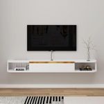 Pmnianhua Floating TV Stand, Wall Mounted Entertainment Center TV Media Console, Floating Shelves with Door, Floating TV Cabinet Large Storage TV Bench for Living Room (White, 140cm)