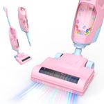 Toy Choi's Kids Cordless Vacuum - Pretend Play Electric Vacuum Cleaner Toy with Flat Nozzle, Sound & Ball Popping Action - Kids Hoover Cleaning Set for Children Boys Girls Age 3+（Pink)