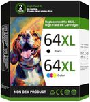 64XL Ink Cartridge Combo Pack High Yield Replacement for HP Ink 64 HP 64XL HP 64 Ink for HP Envy Photo 7855 7858 7155 7158 6252 6255 7100 7800 Tango Tango X Tango Terra Printer(1 Black, 1 Color)