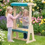 Costzon Easel for Kids, Double-Sided Transparent Drawing Board with Fir Wood Frame, A Paper Roll, Sun-Proof Canopy, Storage Trays & 4 Paint Cups, Indoor Outdoor Art Toddler Easel