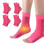 cheap4uk 4 Pairs Neuropathy Socks Compression Socks for Women & Men Plantar Fasciitis Socks Ankle Support Brace for Sprained Ankle Breathable Anti-Slip Soothe Socks for Pain Relie(Pink,2-4.5)