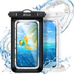 JETech Waterproof Phone Pouch, Water Proof Case for iPhone 16 15 14 13 Pro Max Plus, for Samsung Galaxy S24 S23 Ultra and Others up to 7.2 Inch, IPX8 Dry Bag with Lanyard, 2 Pack (Black+Clear)