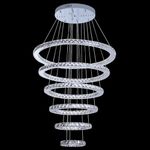 MOOONI Ring Chandelier Ceiling Light for High Ceilling, Modern Crystal Light Fixture 6 Circle Rings Galaxy for Large Foyer Entryway Staircase Living Room 3 Color Change, DIY Shape, Silver