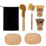 4 Pieces Bamboo Scrub Brush Eco-Friendly Kitchen Cleaning Brush Set Mini Pot Brush Natural Bamboo Dish Scrubber with Bamboo Handle for Kitchen Cleaning Dishes Pots Pans