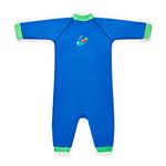 SwimBest Warmsuit - Fleece Lined Warm Baby Swimming Costume with 50+ UV Protection - Blue/Lime -3-6 mths