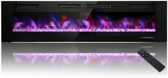PHI VILLA 72" Electric Fireplace Wall Mounted & Recessed, 3.19" Ultra-Thin Linear Fireplace 750/1500W with Remote Control, Fit for 2 x 4 6 Stud, Low Noise, Timer, Adjustable Flame Color & Speed, Black