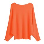 GABERLY Boat Neck Batwing Sleeves Dolman Knitted Sweaters and Pullovers Tops for Women (Pumpkin, One Size)