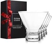 ELIXIR GLASSWARE Stemless Martini Glasses Set of 4 - Hand Blown Crystal Martini Glasses - Elegant Cocktail Glasses for Bar, Martini, Cosmopolitan, Manhattan, Gimlet, Pisco Sour 9oz, Clear