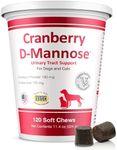 Cranberry D-Mannose Urinary Tract Support Supplement for Cats and Dogs - Cranberry Extract, D-Mannose, Vitamin C - Bladder and UTI Treatment - Made in USA - 120 Soft Chews