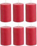 AuraDecor White Pillar Candle | Size 2x2 Inch | Unscented, Smokeless, Dripless Pillar Candle | 12 Hours Burning Time | White Candle | Home Decor | Spa Candle (Pack of 6, Red)