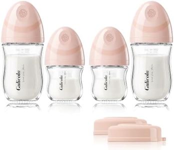Gulicola Natural Glass Baby Bottles Set 4 Pack, Newborn Girl Breastfeeding Bottles with Slow Flow Nipples, 0 Months+, 3 oz & 5 oz - Pink