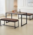 Hallowood Furniture Kempley Small Rectangular Dining Table & Dining Bench Set 2, Kitchen Table with U Shaped Legs (1.2m) and Brown Faux Leather Bench, Dining Room Set for Home and Cafe