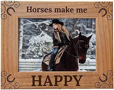 Love You Gifts | Horses Make Me Happy | Horse Picture Frame, Photo Frames for Birthday, Fun Gift Ideas for Girlfriend, Boyfriend, Mom, Dad, Grandpa, Grandma - Engraved Natural Wood, 5x7 Frame