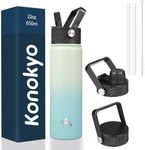 Konokyo 22oz Stainless Steel Water Bottles With 3 Lids Sport Insulated Water Bottle,Mint