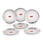 HAZEL Stainless Steel Breakfast Plate with Glossy Finish | 23.5 cm Quarter Plates for Kids Serveware Tableware | Thali Plates for Kitchen | Serving Plates, Set of 6