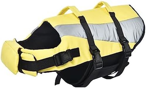 Amazon Basics Dog Adjustable Life Jacket with Reflective Stripes, Yellow, Small