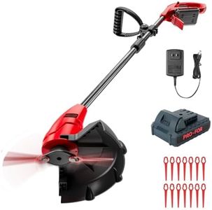 PRO-FOR 20V Lightweight Stringless Grass Trimmer, Battery Powered Weed Eater, Cordless Electric Weed Trimmer with Battery and Charger