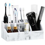 Luxspire Electric Toothbrush Holders, Bathroom Organizer Countertop Caddy 5 Slots Resin Large Toothbrush Holder Caddy Toothpaste Razor Marble Toothbrush holders for Bathroom Accessories, Gravel White