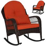 SFAREST Garden Rocking Chair, Rattan Patio Rocker Chair with Cushion and Waist Pillow, All-weather Outdoor Relaxing Rocker for Front Porch, Backyard & Poolside(Red, 99x72x90cm)