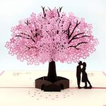 Handmade Cherry Blossom Card Pop Up 3D Flower Card Romantic Love Letter Greeting Anniversary Wedding Valentine Birthday Gift Card Blank Stationery Paper Card for Wife Girlfriend Mother Bride and Groom