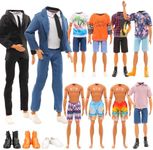 Barwa Lot 12 Items Boy Doll Clothes for 12 Inch Male Doll Fashion Casual Wear Clothes Outfits 5 Sets Boy Dolls Clothes with 3 Pairs of Shoes for 12 Inch Boy Dolls Formal Black-tie Suit and Blue-tie