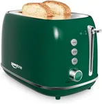 2 Slice Toaster Retro Stainless Steel Toaster with Bagel, Cancel, Defrost Function and 6 Bread Shade Settings Bread Toaster, Extra Wide Slot and Removable Crumb Tray (Dark Green)