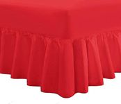 DTEX HOMES Luxury Polycotton Extra Deep Frilled Valance Fitted Sheets, Double Red