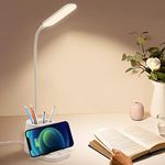 IIOSUYUI Desk Lamp for Home Office, Wireless Charger LED Desk Light with USB Charging Port, 3 Modes Table Lamp with Pen Holder Phone Holder, Desk Lamps for Students Kids