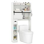 COSTWAY Over Toilet Storage Unit, Freestanding Bathroom Space Saver with Sliding Barn Door, Toilet Paper Holder and Adjustable Shelves, Wooden Above The Toilet Cabinet Organizer Rack (White)