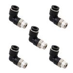 Push to Connect Air Fittings 1/4 inch OD Tubing x 1/8" Npt Elbow Air Line Quick Connect Fittings Male Threaded 90 Degree Push in Lock Fittings Pneumatic Tube Fittings Connectors 5Packs