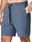 JMIERR Men's Athletic Shorts Running 4 Way Stretch Basketball 7 Inch Drawstring Shorts with Zipper Pockets, Sky Blue, Medium