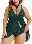 Avidlove Plus Size Lingerie Backless Babydoll Sleepwear with Choker (Green, XX-Large)