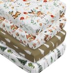 4 Pack Woodland Forest Animals Crib Sheets Neutral Unisex Fitted Baby Mattress Sheet Set for Baby Boys or Girls (Cartoon Beer)