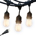 Brightech Ambience Pro LED String Lights - 48 Ft Commercial Patio Lights Outdoor Waterproof - Heavy Duty Porch String Lights for Outside, Backyard - 2W Vintage Edison Bulbs, Dimmable