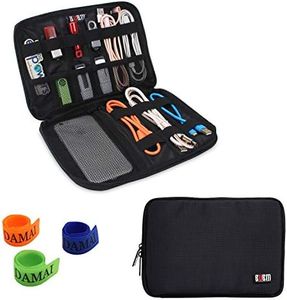 BUBM Universal Electronics Accessories Organizer, Travel Gear Carry Bag for Cables, USB Hard Drive, Plug, External Flash Drive and More, Lightweight and Compact (Medium-Black)