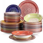 vancasso Albero Dinner Set for 12, Stoneware Dinnerware Set Handpainted Tableware, 36-Piece Multicolour Ceramic Combination Set with Dinner Plate/Dessert Plate/Soup Bowl, Rustic Chic Style