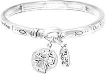 Rosemarie's Religious Gifts Women's Inspirational Religious Charms Stretch Bracelet, 7", Metal, no gemstones,