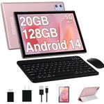 Android 14 Tablet 10.1 Inch Tablets 2024 Newest, 20GB RAM 128GB ROM 1TB Expand Octa-Core Tablet with Keyboard Mouse, 1280x800 IPS HD Touchscreen, Bluetooth WI-FI 6 - Rose Gold/Pink