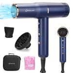 Hair Blow Dryer with Diffuser, IG INGLAM Professional 110,000 RPM Brushless Motor Fast Dry Negative Ion Low Noise Constant Temperature Auto-Clean, 3 Heat Settings 3 Speeds Powerful Ionic Hair Dryer, Prussian Blue